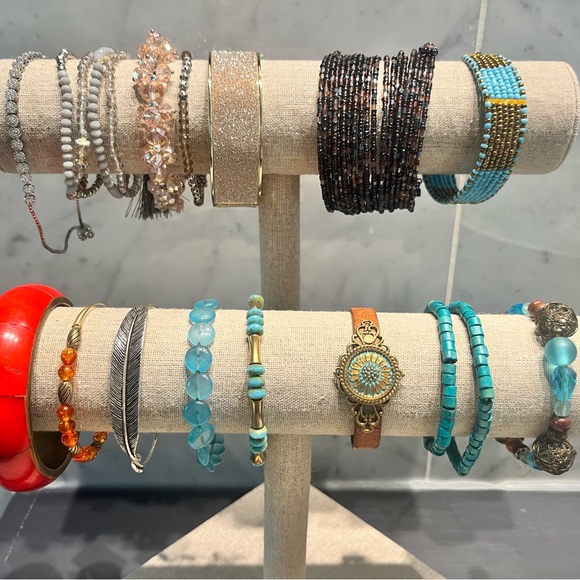 Blue and Gold Beaded Cuff Bracelet - Picture 4 of 4